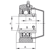直立式軸承座單元 RASEY45-TV-VA, 塑料軸承座，內(nèi)圈帶平頭螺釘?shù)耐馇蛎媲蜉S承，耐腐蝕設(shè)計(jì)，R密封