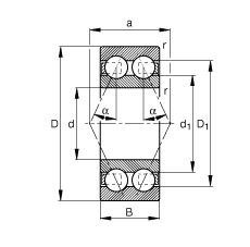 角接觸球軸承 3814-B-TVH, 雙列，接觸角 α = 25°