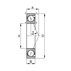 主軸軸承 B71915-E-T-P4S, 調(diào)節(jié)，成對或單元安裝，接觸角 α = 25°，限制公差