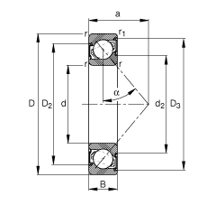 角接觸球軸承 7210-B-2RS-TVP, 根據(jù) DIN 628-1 標(biāo)準(zhǔn)的主要尺寸，接觸角 α = 40°，兩側(cè)唇密封