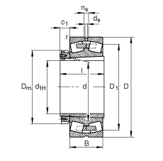 Pendelrollenlager 23988-K-MB + H3988, Hauptabmessungen nach DIN 635-2, mit kegeliger Bohrung und Spannhülse